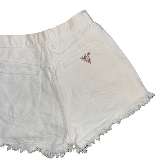 Guess Vintage 1990's White Raw Hem Distressed Frayed High Rise Mom Shorts 27 - Picture 7 of 9